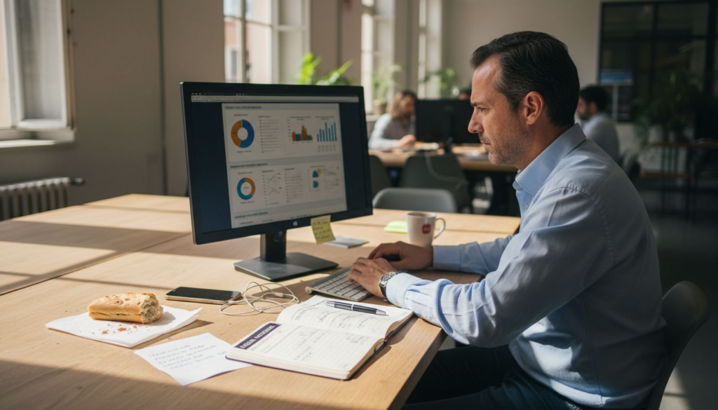 Empleado de una pyme española revisando datos de marketing
