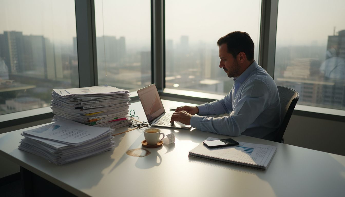 Especialista analiza los resultados de una campaña publicitaria desde su escritorio.