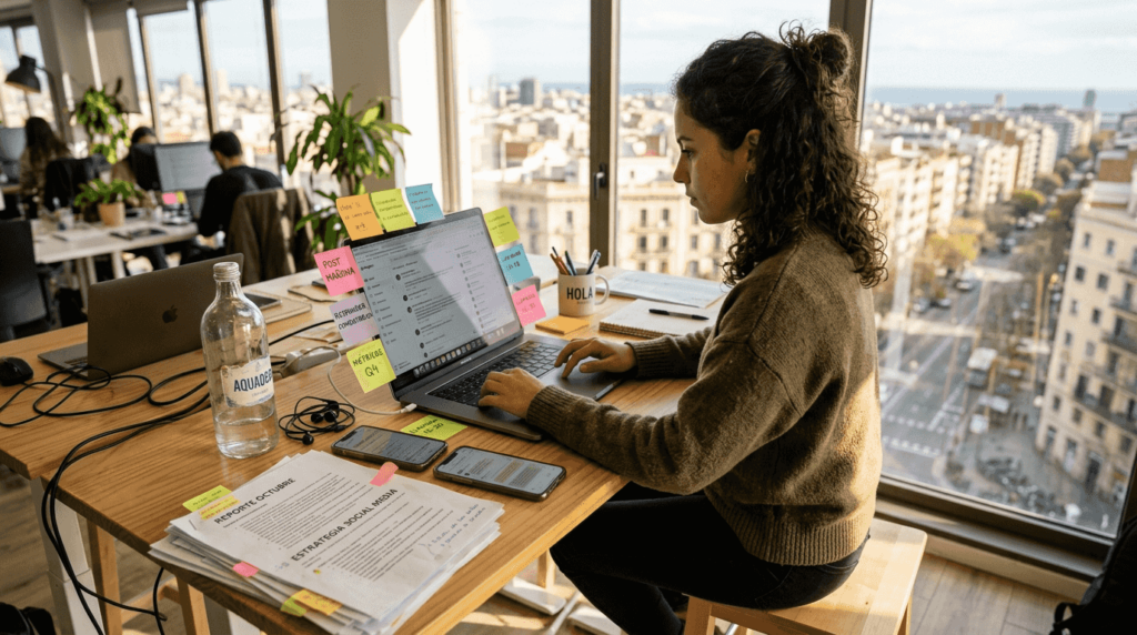 Profesional de redes sociales desarrollando su trabajo en la oficina