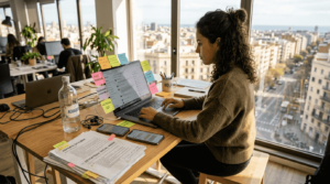 Profesional de redes sociales desarrollando su trabajo en la oficina