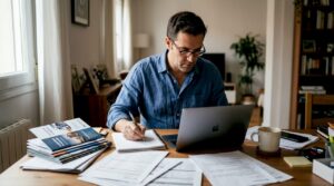 Una persona consulta el presupuesto de su página web desde la comodidad de su casa.