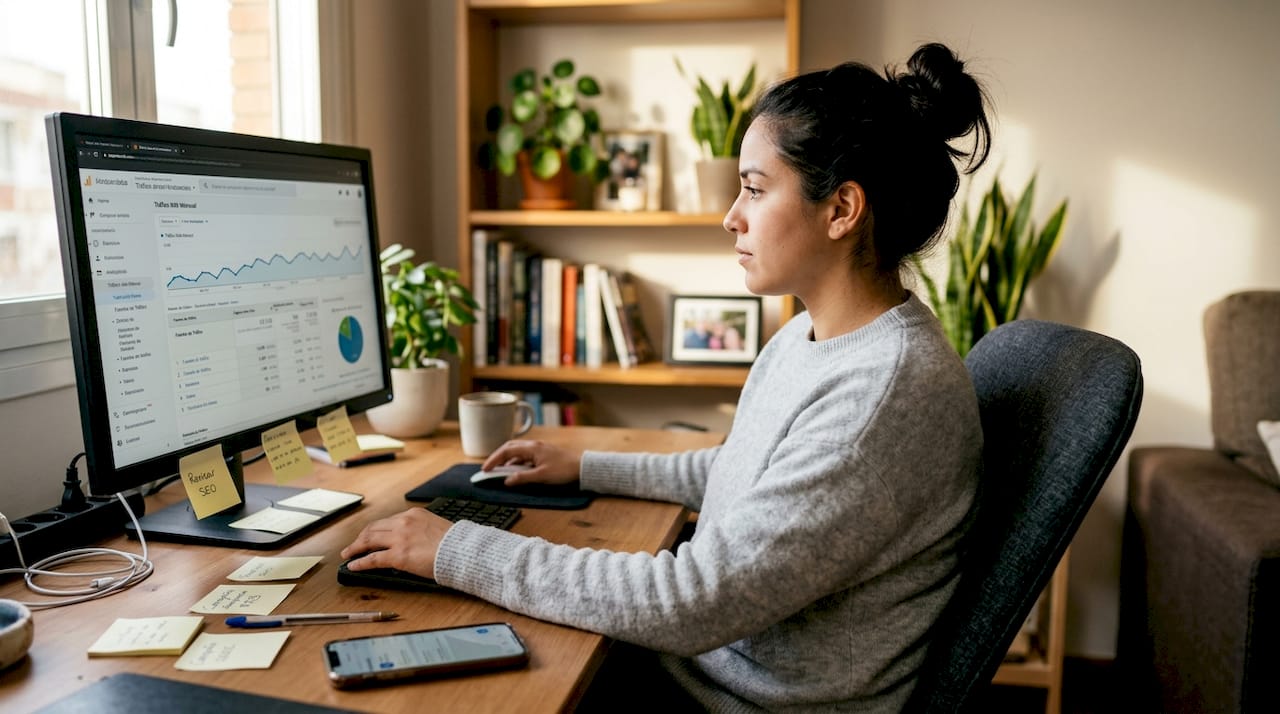 Empresaria-revisando-trafico-web-con-analitica-en-casa