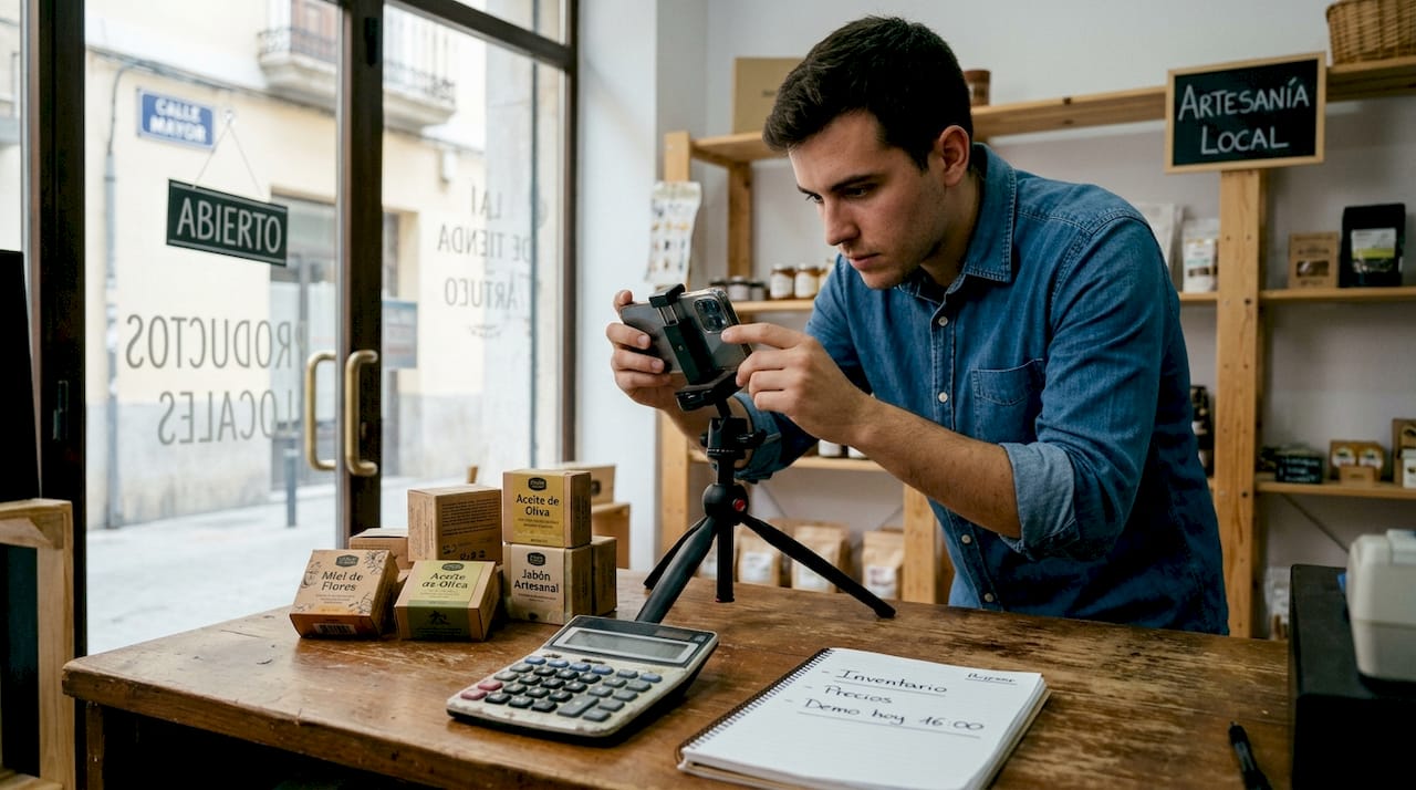 Small-business-owner-setting-up-short-video